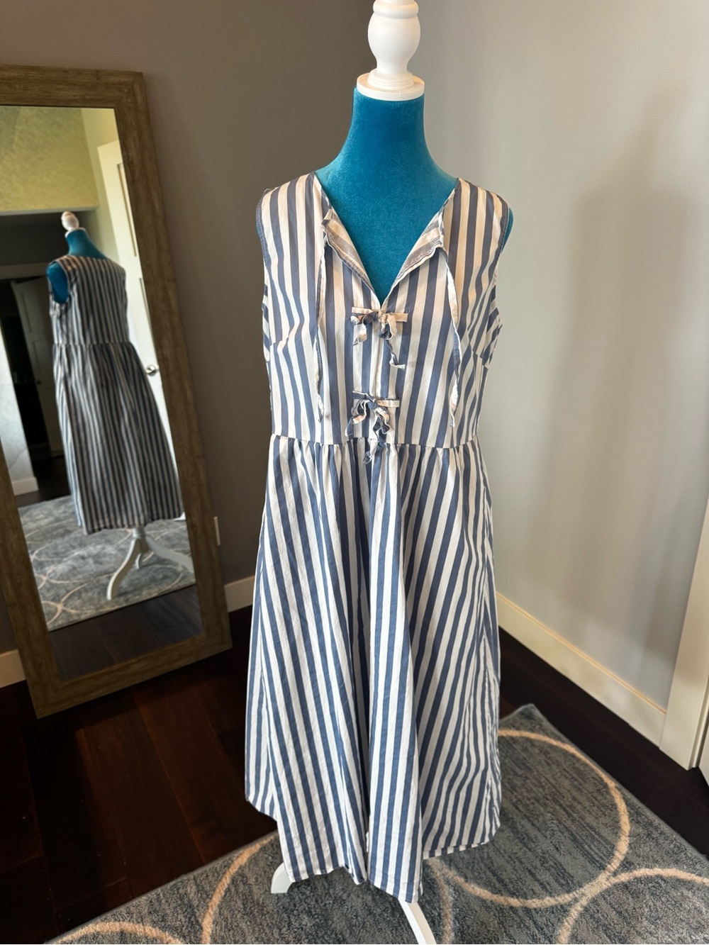 Joie Blue and White Striped Sleeveless Tie-Front Dress